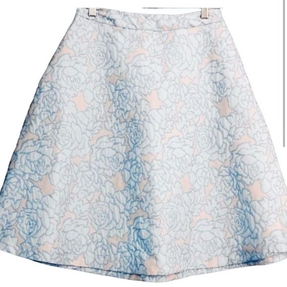 New Embroidered Retro A-Line Blue Floral Mid-Length Skater Skirt - Picture 8 of 9